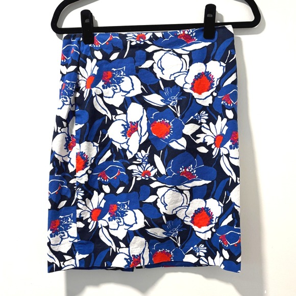 Talbots Petites Floral Print Cotton Blend Skirt Cobalt Red‎ White 4P - Picture 3 of 10